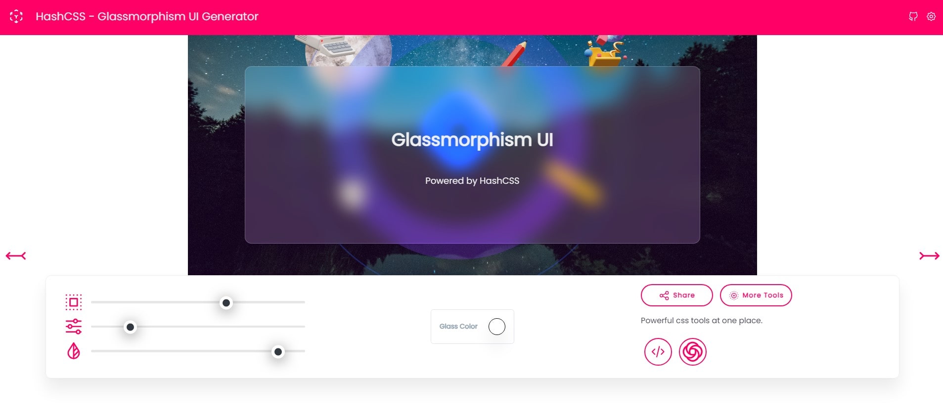 HashCSS - Glassmorphism UI Generator