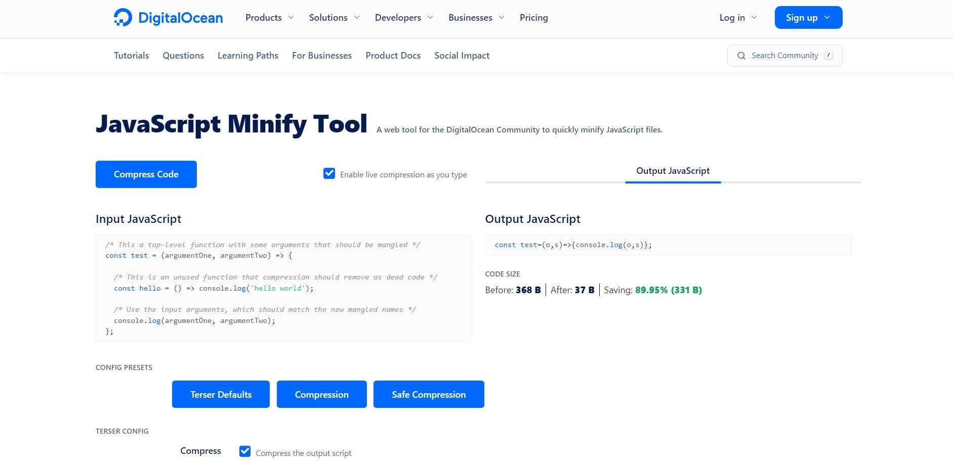 JavaScript Minify Tool